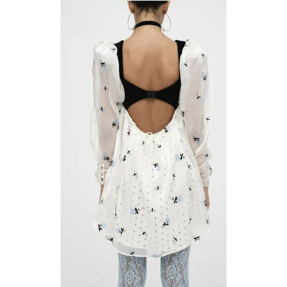 For Love & Lemons Marcella Velvet Puff Sleeve Mini Dress Small NWT - Picture 5 of 11